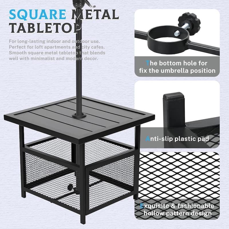 Outdoor Metal Patio Adjustable Recliner Lounge Chair & Bistro Table Set, Retractable Steel Frame and Removable Thick Cushion