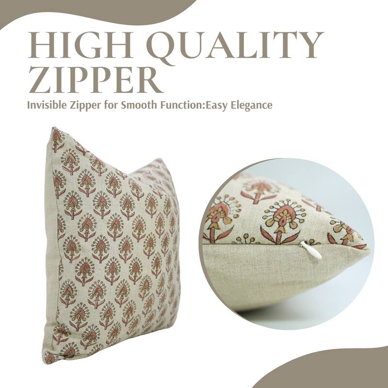 Fabdivine Cushioncase Floral Block Print Accent Pillow Cover for Sofa, Chair, Bed 20x20 Inch Square Fall Décor, Gurukul