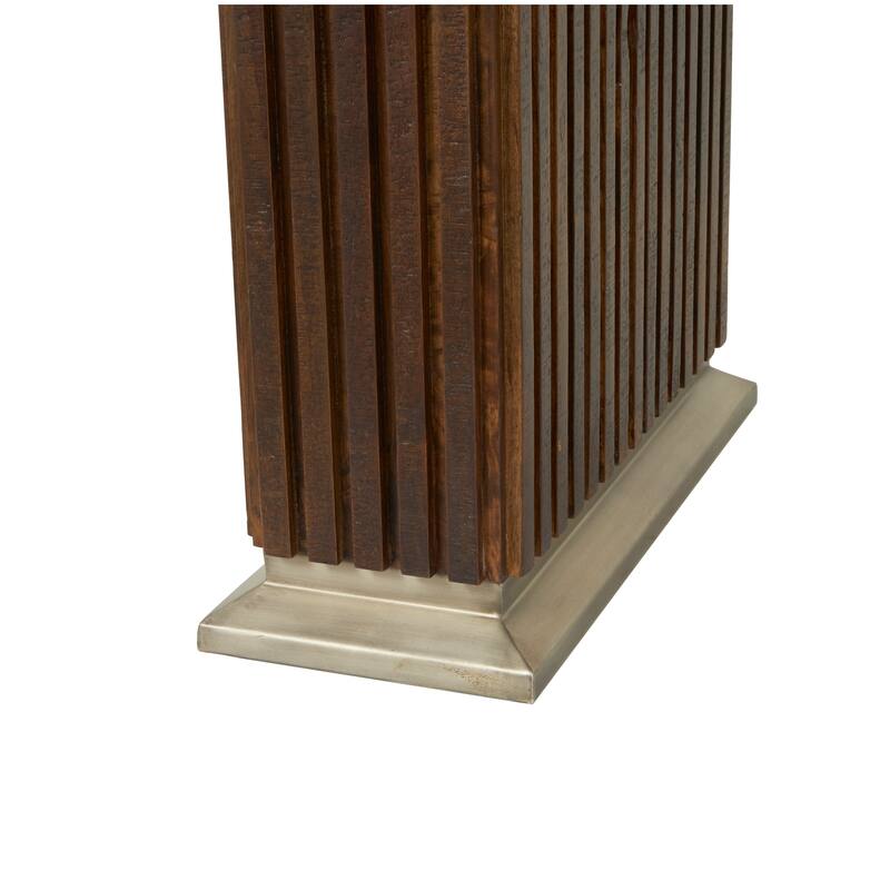 Mango Wood Mid Century Modern Dining Table with Ribbed Legs and Silver Bases - Brown - Roche River Decor - 42"W x 84"L x 30"H