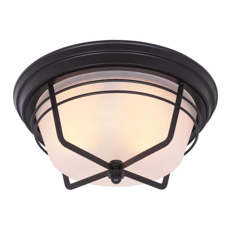 Westinghouse Bonneville Two-Light Exterior Flush-Mount Fixture, Weathered Bronze Finish on Steel with Frosted Glass - 13-Inch - 13-Inch - Weathered Bronze