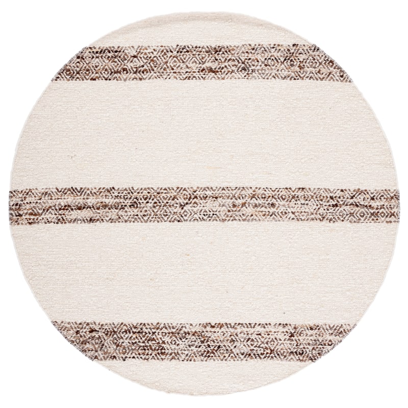 SAFAVIEH Handmade Natura Denada Stripe Wool Rug - 6' Round - Ivory/Brown