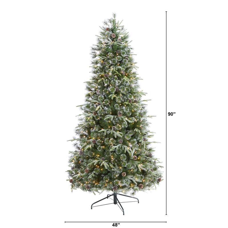 7.5ft Artificial Christmas Tree with Clear Lights & Pine Cones - Holiday Decor - Green - 84