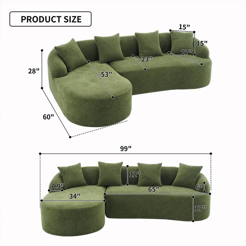 98.4" Chenille L-Shaped Sectional Sofa with Chaise & Pillows