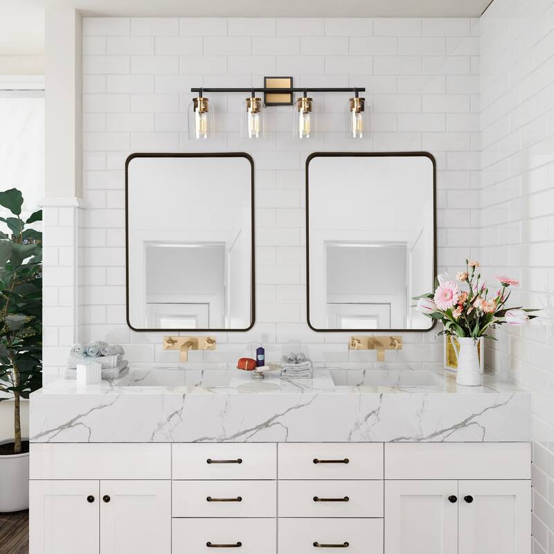 Modern Farmhouse Bathroom Vanity Light Black Gold Cylinder Glass Wall Sconce