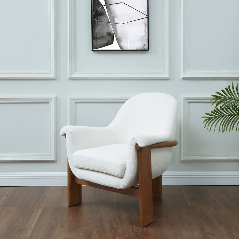 SAFAVIEH Couture Sylvana Boucle Accent Chair - 33"W x 30"D x 33"H - Ivory/Walnut