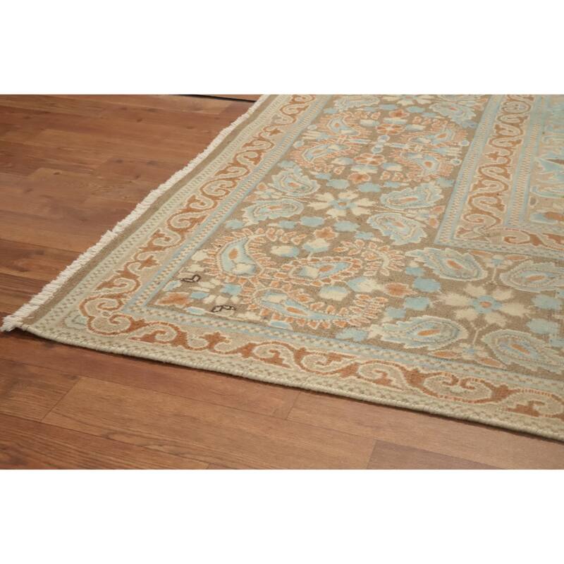 Hand Knotted Oriental 100% Wool Carpet Traditional Floral Brown Kerman Area Rug - 12' 10'' X 9' 9''