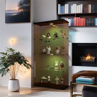 Lighted Two Door Glass Cabinet Glass Display Cabinet with 4 Shelves