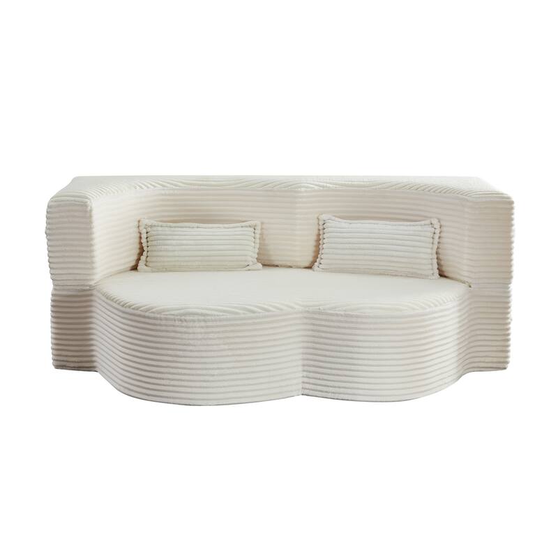 Floor Sofa With 2 Pillows,Convertible Plush Corduroy Foam-Filled Sleeper Sofa Bed,15" Full Size Folding Mattress,Guest Bed