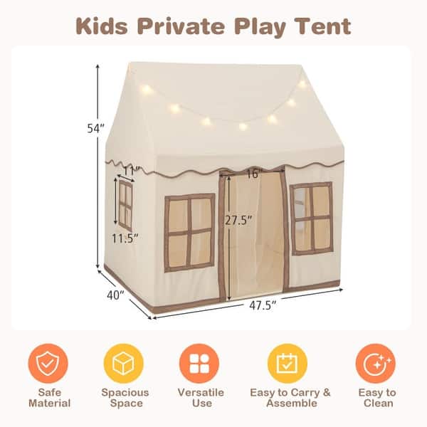 dimension image slide 1 of 2, Toddler Large Playhouse with Star String Lights - 47.5" x 40" x 54" (L x W x H)