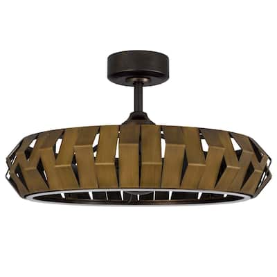 Hilo 17" Height Bronze Patina Metal Fan Light With Led Light - One Size