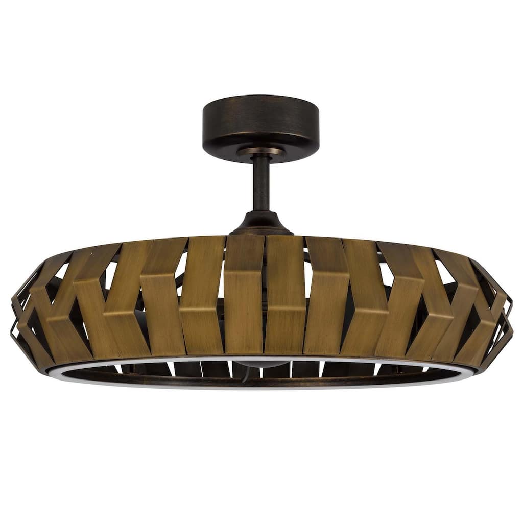 Hilo 17" Height Bronze Patina Metal Fan Light With Led Light - One Size