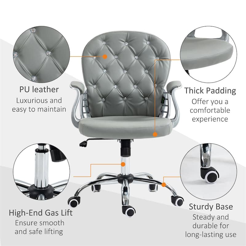 PU Adjustable Height Home Office Chair with Padded Armrests and Wheels