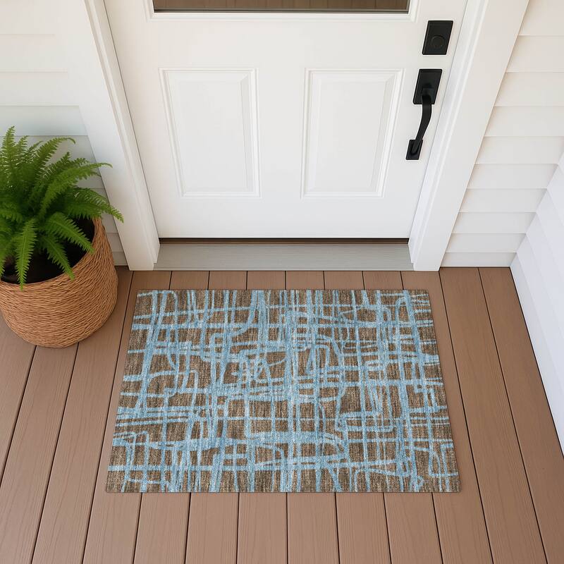 Machine Washable Indoor/ Outdoor Modern Centurion Chantille Rug - Chocolate - 1'8" x 2'6"