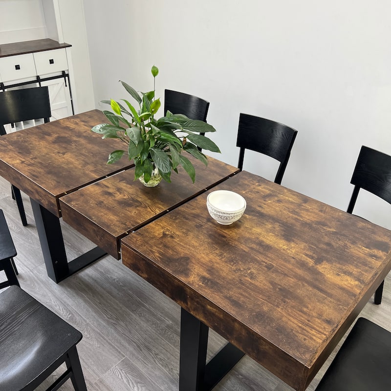 Large Expandable Dining Table, Wooden Kitchen Expanding Table for 6 8 10, Rectangular Conference Table