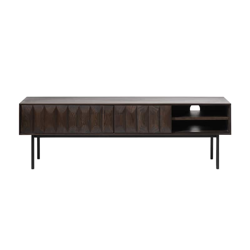 Rye Studio Modern 63" Wide 2-Drawer TV Lowboard, Espresso Oak - 16"W x 63"L x 20"H