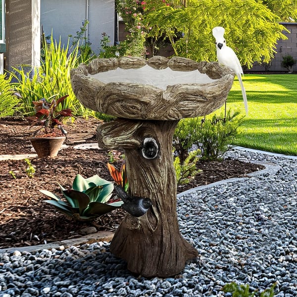 23in H Outdoor Birdbath w/ Pedestal Modern Garden Birdbaths for Patio On Sale Bed Bath