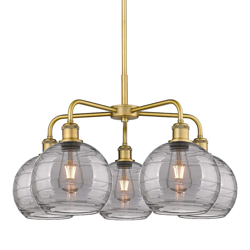 Innovations Lighting 516-5CR 15 26 Athens Deco Swirl Chandelier Athens - Brushed Brass / Light Smoke Deco Swirl