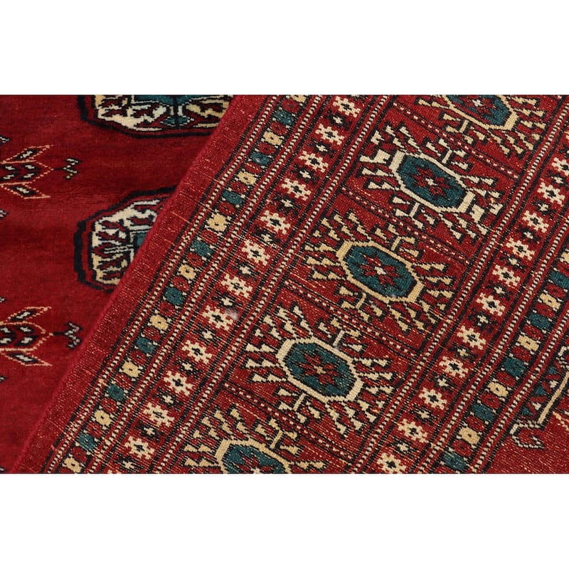 Rustic Bokhara Deborah Red Green Hand Knotted Rug - 4'3'' x 6'3''