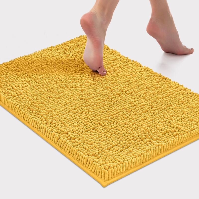 Large 2 Piece Set Lemon Yellow Soft Cozy Plush Chenille Bath Mat Bathroom Rug