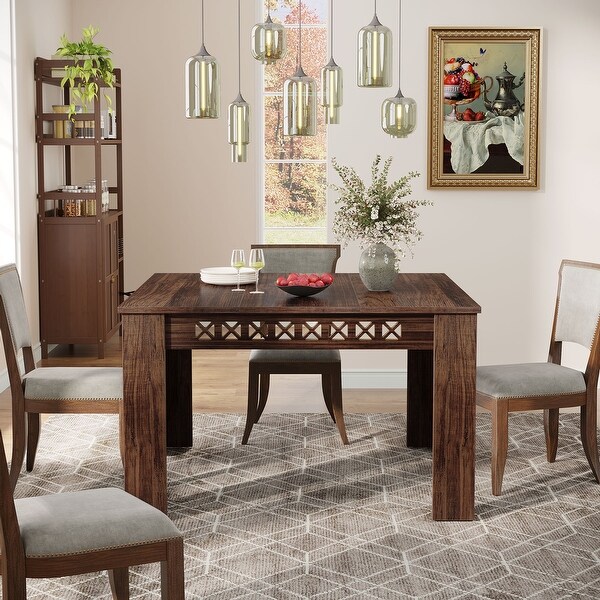 44 Inch Square Dining Table Wood Kitchen Table Large Dinner Tables for 4 People Brown