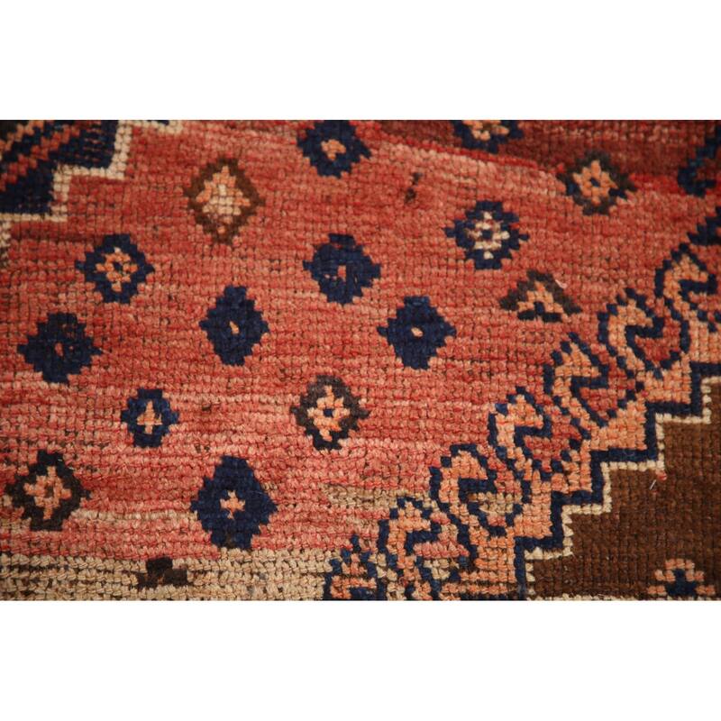 Hand Knotted Oriental 100% Wool Carpet Traditional Tribal Red Qashqai Runner Rug - 8' 7'' X 4' 3''