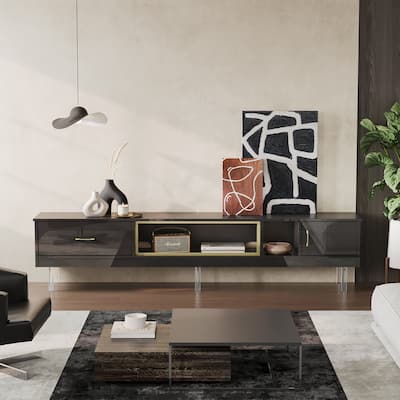High Gloss LED TV Stands Modern Entertainment Center for 85" TV with Drawer - 80 inches