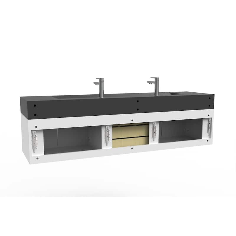 Nile 72" Wall Mounted Bathroom Vanity Set w/ Black Top