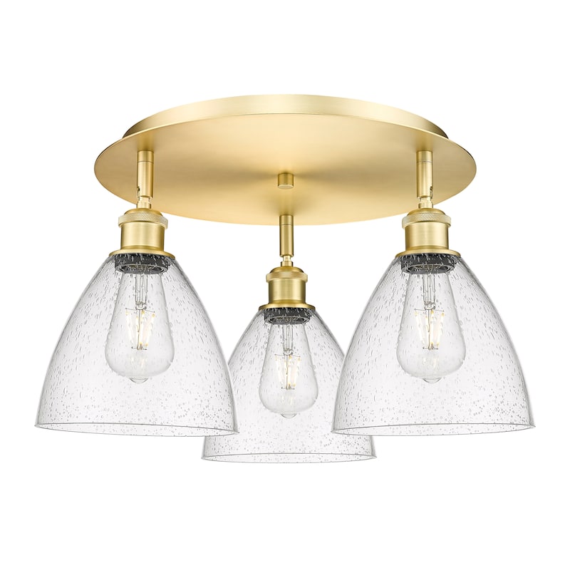 Innovations Lighting Bristol Glass - 3 Light 19" Flush Mount - Satin Gold/Seedy