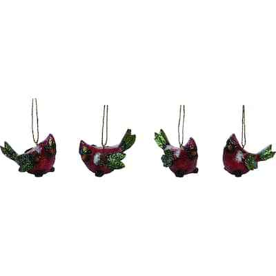 Transpac Resin Holly Leaf Cardinal Ornament Set of 4 Christmas Home Decorations