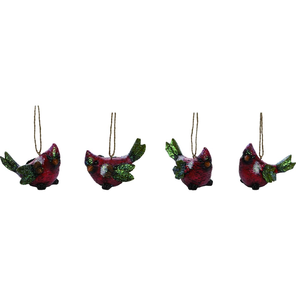 Transpac Resin Holly Leaf Cardinal Ornament Set of 4 Christmas Home Decorations