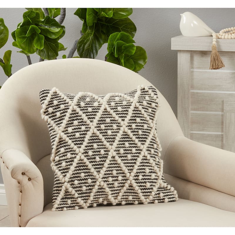 Throw Pillow With Diamonds Woven Design, 18"x18"