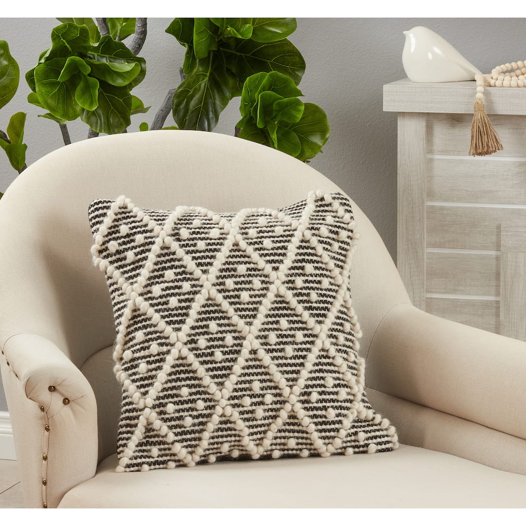 Throw Pillow With Diamonds Woven Design, 18"x18"