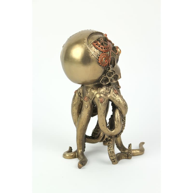 Zeckos Bronze/ Copper Steampunk Human Skull / Octopus Statue - 10 X 4.5 X 7 inches
