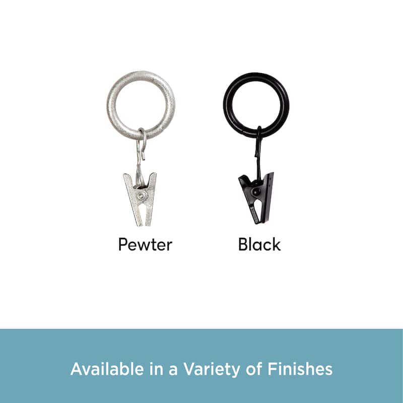 Kenney® Clip Rings for 1/2" Diameter Curtain Rods, Set of 14, Black