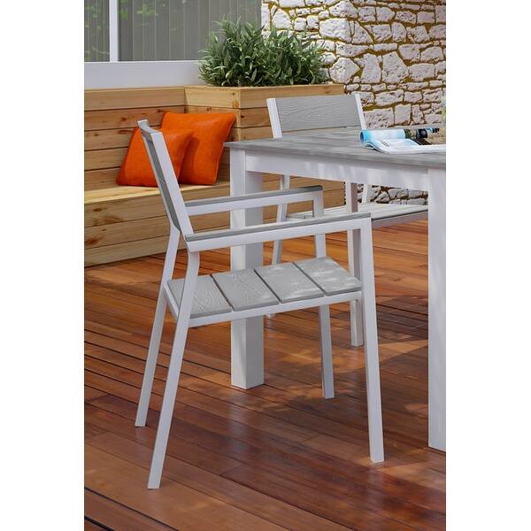 Gilbert Modern Light Grey and White Outdoor Dining Chairs Set of 2