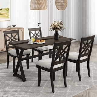 5-Pc Extendable Dining Table Console Table Set W/ X-shape Legs & 4 Chair