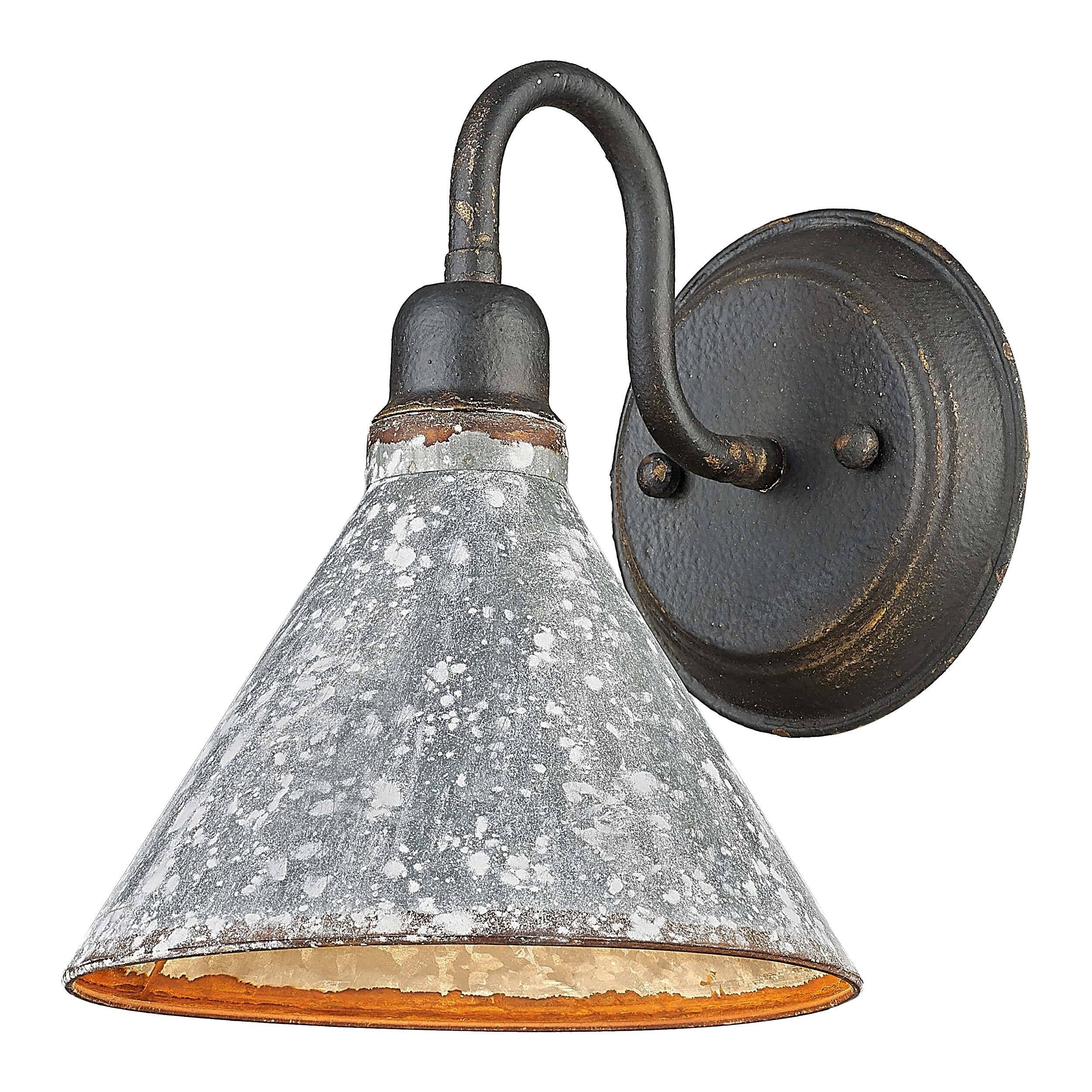 Golden Lighting Jasper 1-Light Wall Sconce - Antique Black Iron - Galvanized Steel Shade