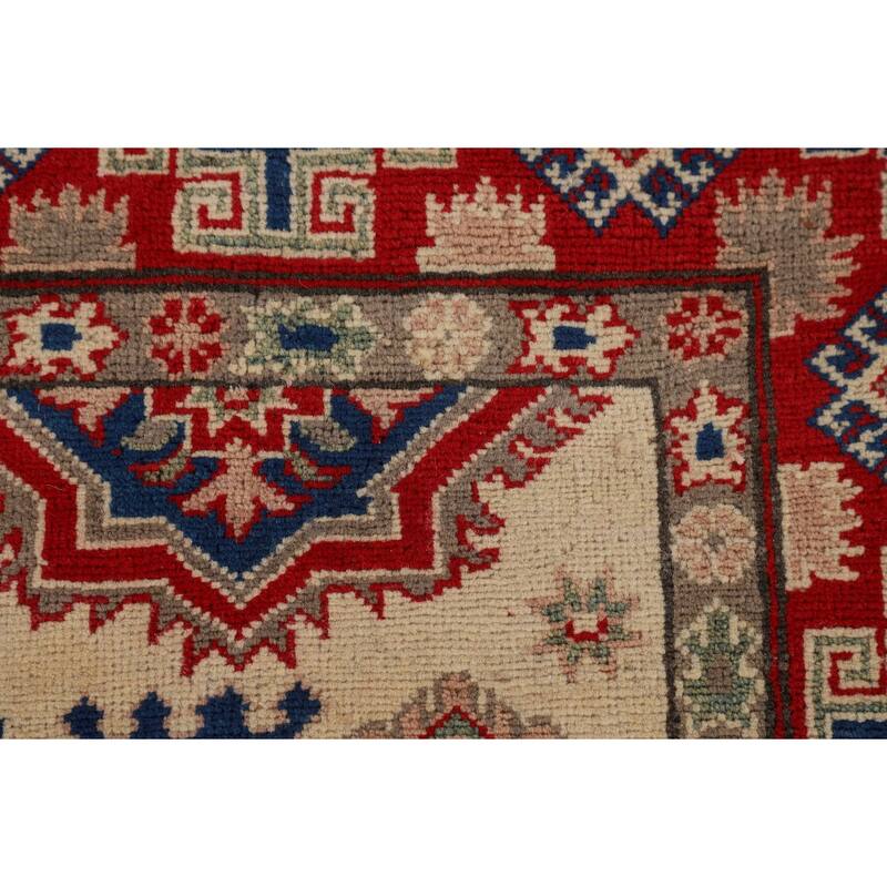 Geometric Kazak Oriental Area Rug Living Room Handmade Wool Carpet - 4'11" x 7'0"