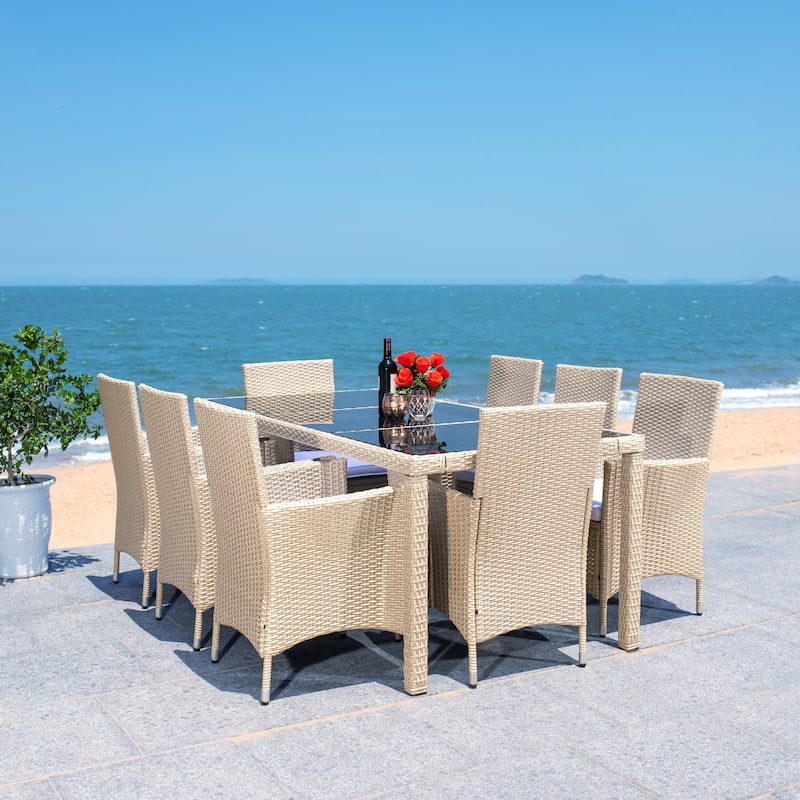 SAFAVIEH Outdoor Lianna 9-Piece Wicker Dining Set - 75Wx35Dx29H
