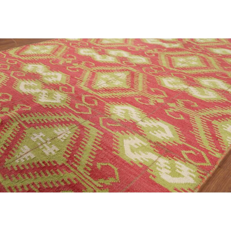 All-Over Pink Geometric Kilim Oriental Area Rug Handmade Wool Carpet - 4'9"x 7'1"