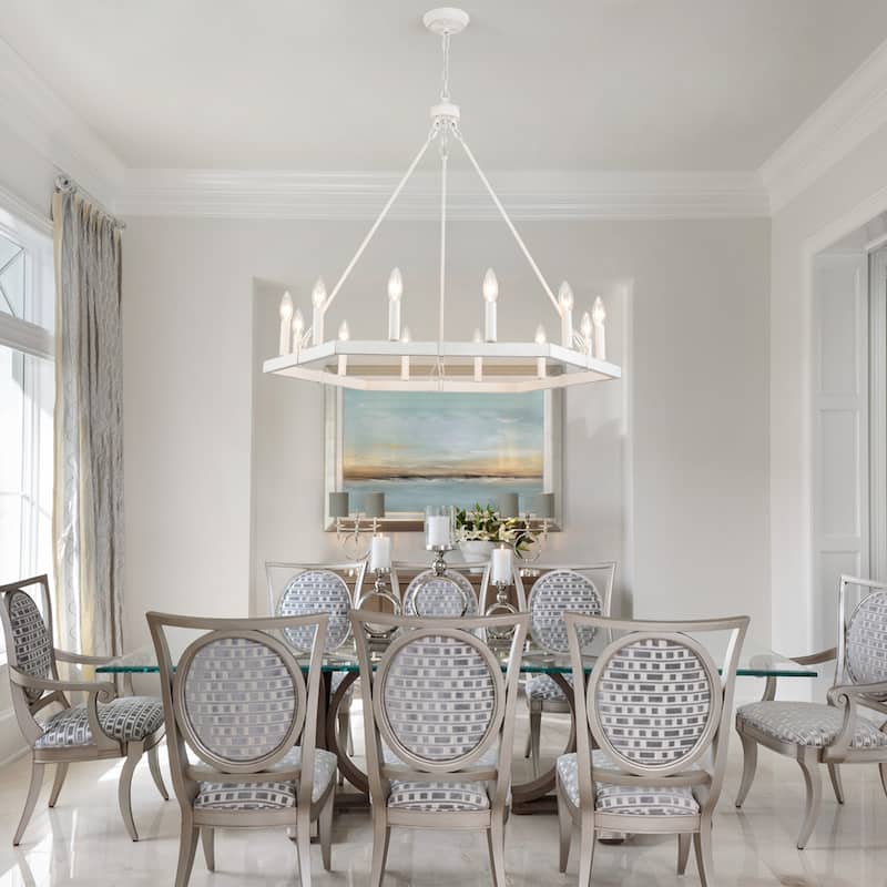 Modern Farmhouse 12-Light Hexagonal Design Wagon Wheel Chandelier for Dining Room Living Room Bedroom Kitchen - W35.43"x H27.83"