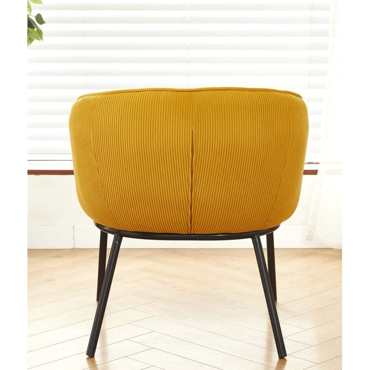 Corduroy Design Luxury Elegance Modern Channel Chair with Black Metal Legs Complement the Chic