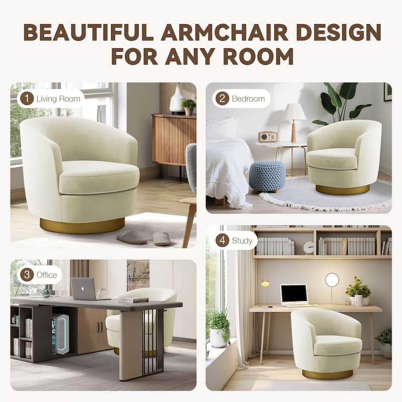 360 Degree Velvet Swivel Club Chair, Soft & Comfotable