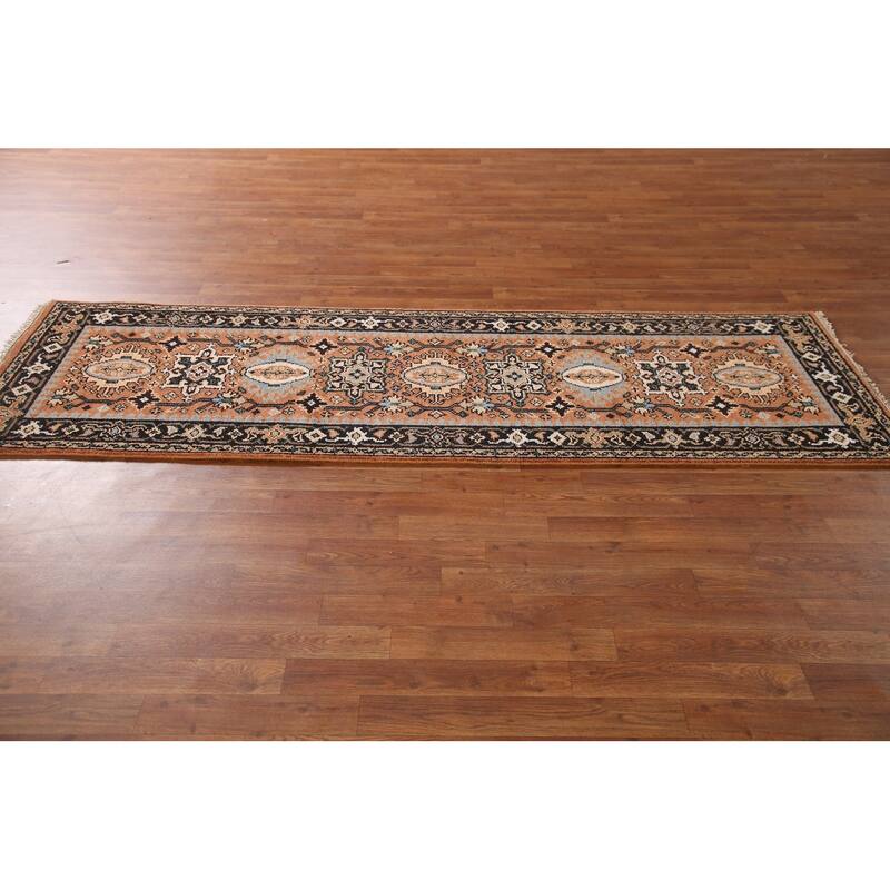 Orange Heriz Serapi Indian Runner Rug Hand-Knotted Wool Carpet - 2'8"x 8'2"