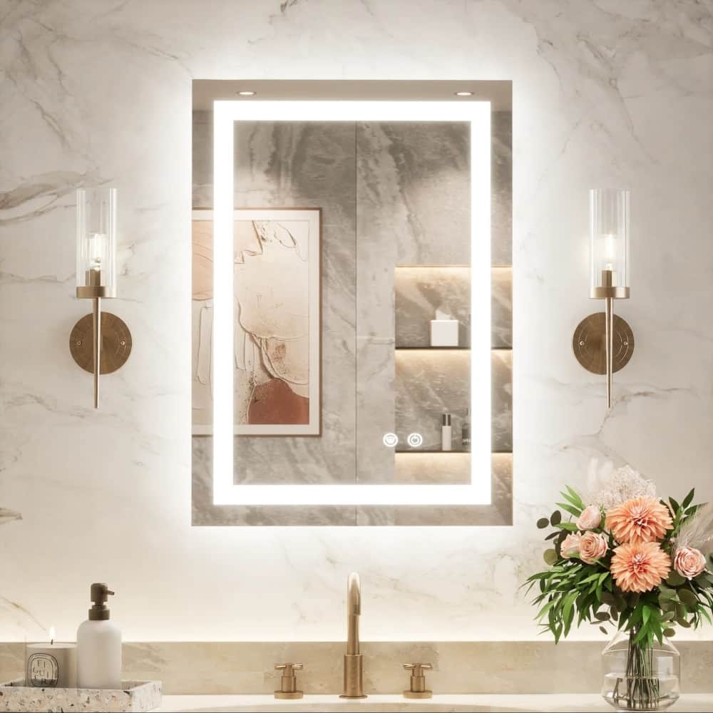 Full Size Frameless LED Lighted Anti-Fog Tempered Glass Bathroom Vanity Mirror with ETL Certified