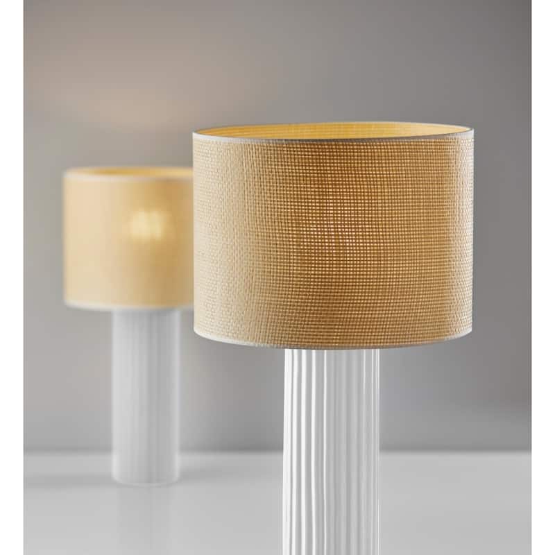 Ceramic Table Lamp with Beige Fabric Drum Shade Rotary Switch