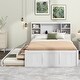 preview thumbnail 3 of 13, Full Size Platform Bed with Trundle and Storage Headboard, Kids Bed Frame with Charging Station and 3-Drawers, White