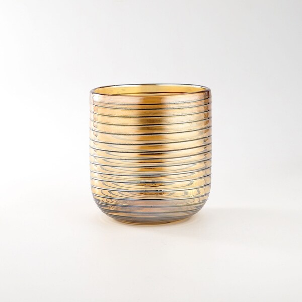 7.5" Amber Spiral Pattern Glass Vase Tabletop Decor - N/A