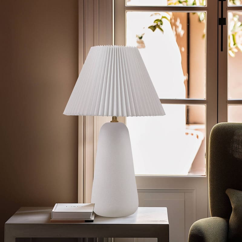 Textured Ceramic Table Lamp with Fluted Fabric Shade White See below