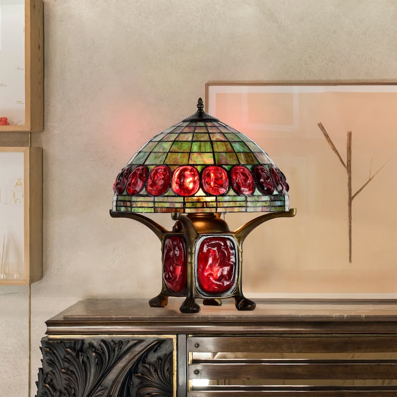 Tiffany-style Mika Turtleback Double-lit Table Lamp (optional colors)